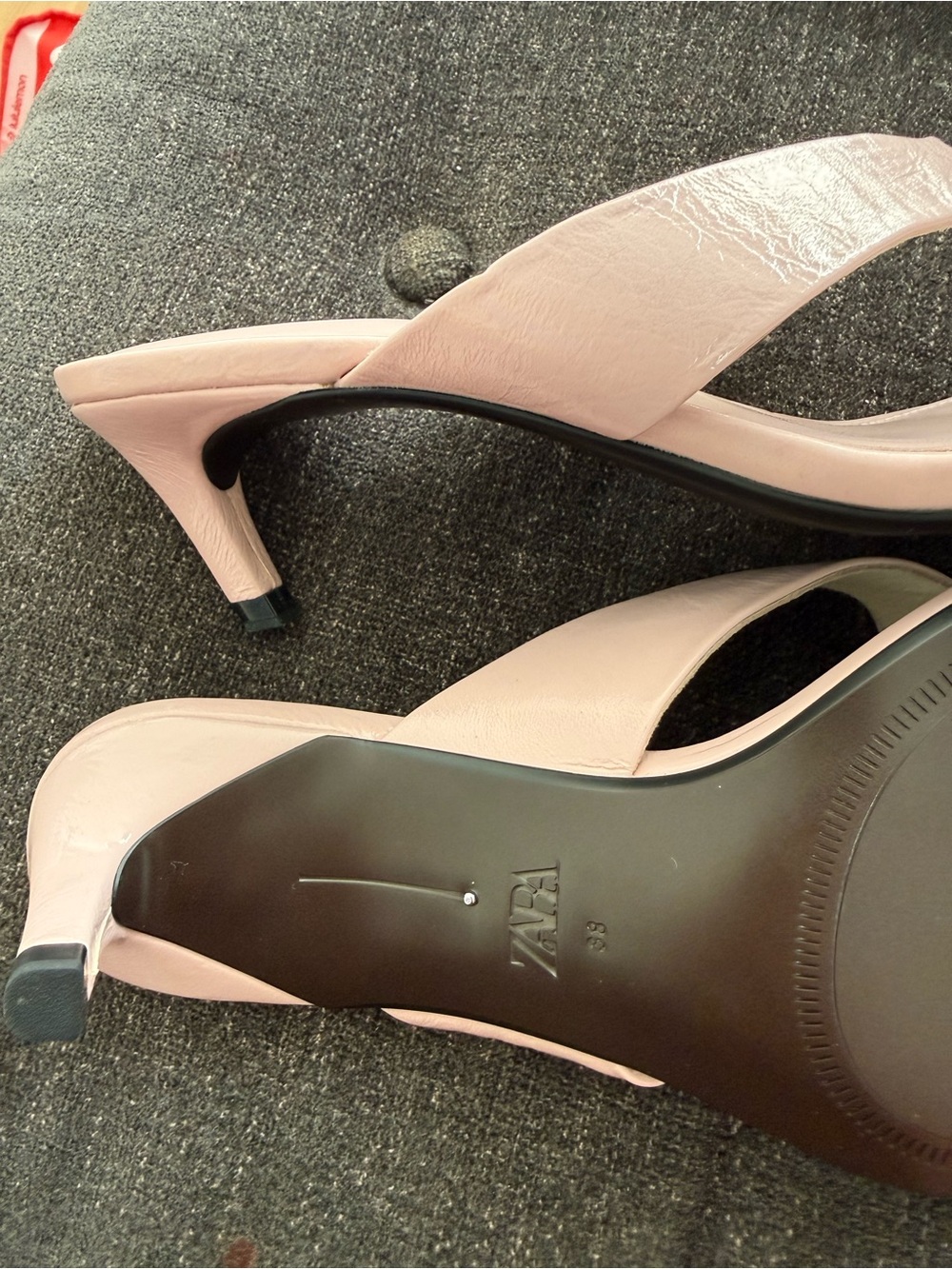 Zara Pale Pink Leather Thong Sandals - Minimalist Slip-On Thong 7.5 Mew $55 - Picture 8 of 10